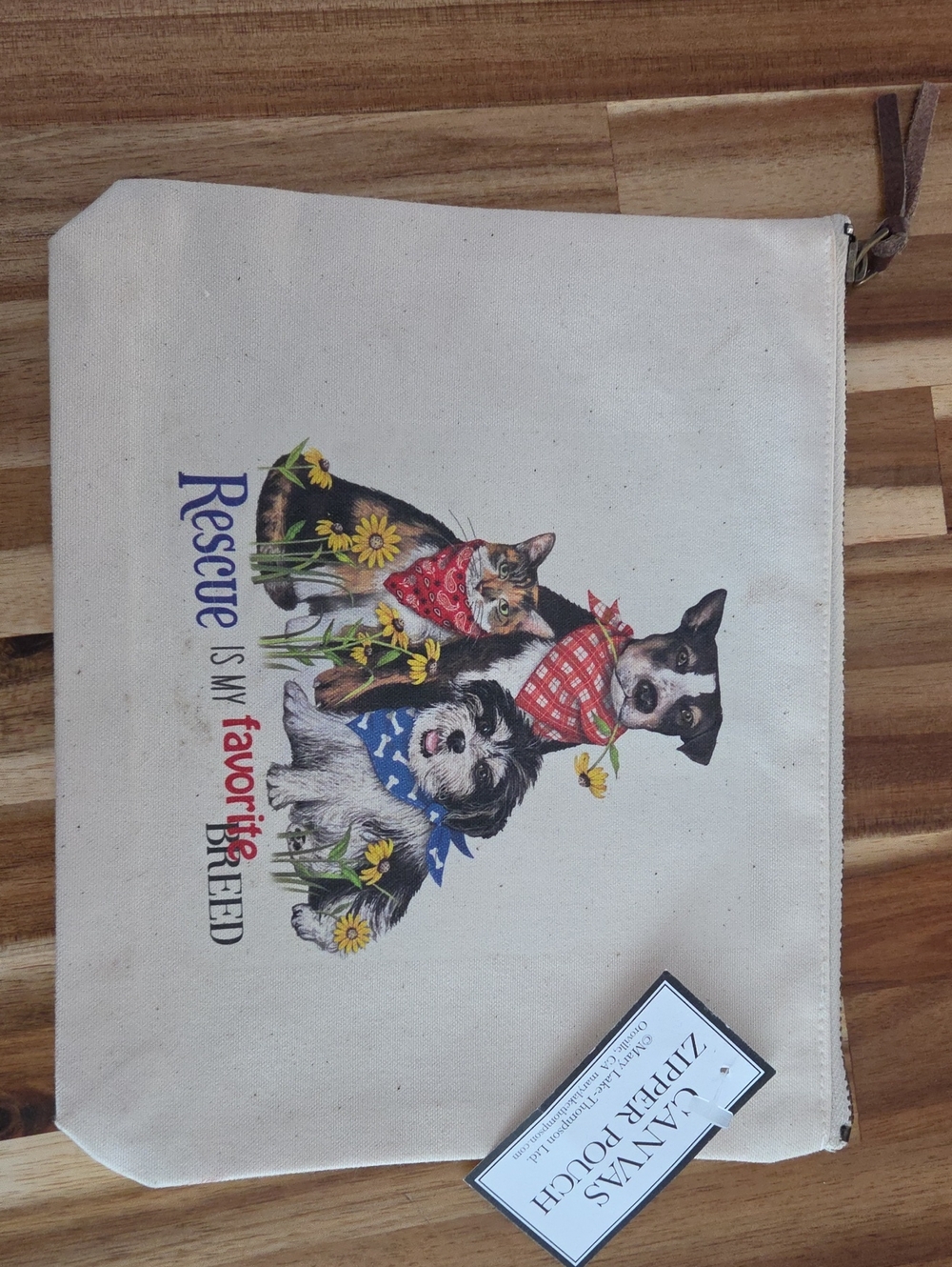 Mary Lake-Thompson Ltd. Canvas Pouch with Rescue Dogs Print - Cream